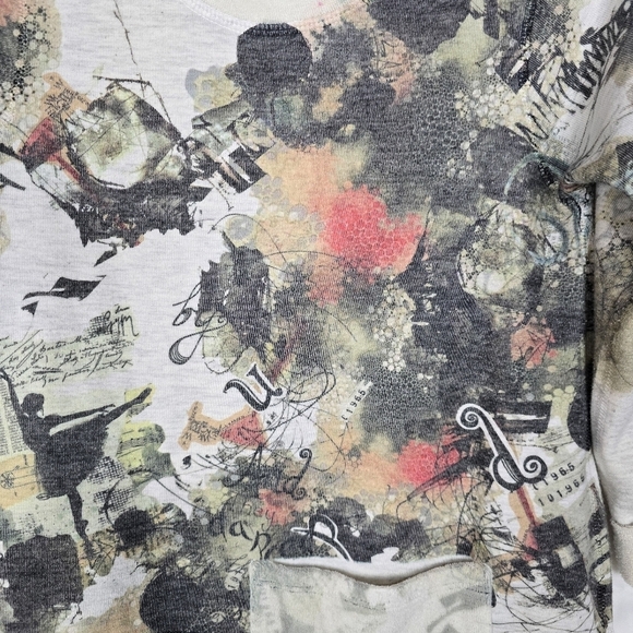 Inoah Floral Shabby Chic Terry Cloth Lagenlook 3/4 Sleeve Top - Picture 5 of 7